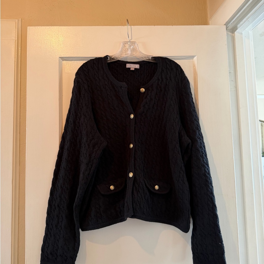 J. Crew Black Cable Knit Cardigan with Gold Buttons